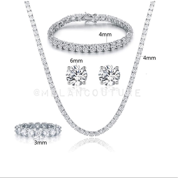 Set of 4 18K White Gold Plated Tennis Necklace - Picture 2 of 7